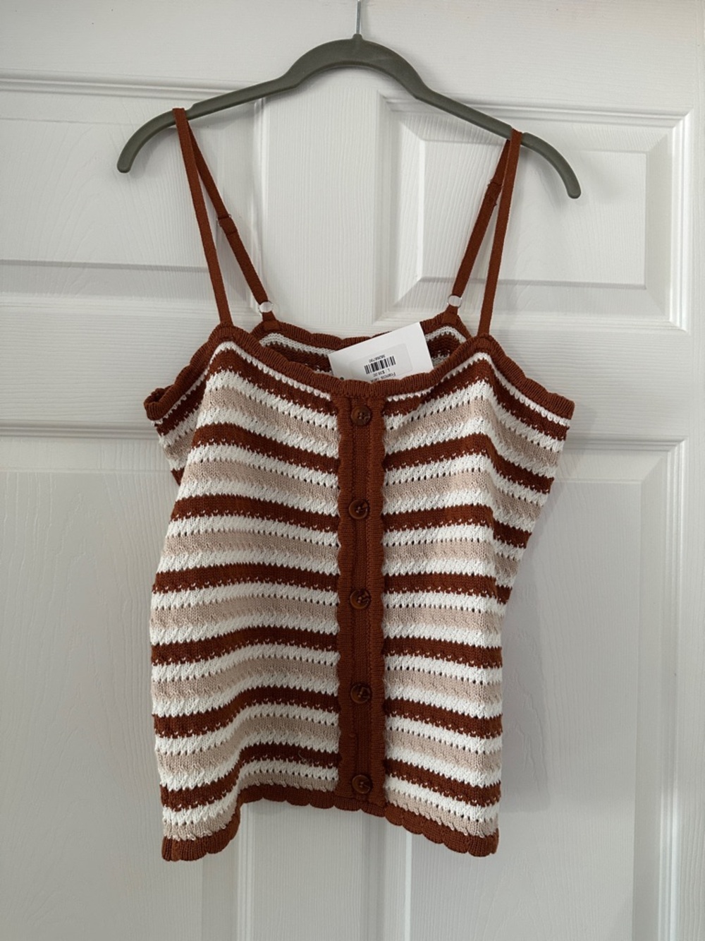 Striped Knit Button-Front Tank Top in Rust and White